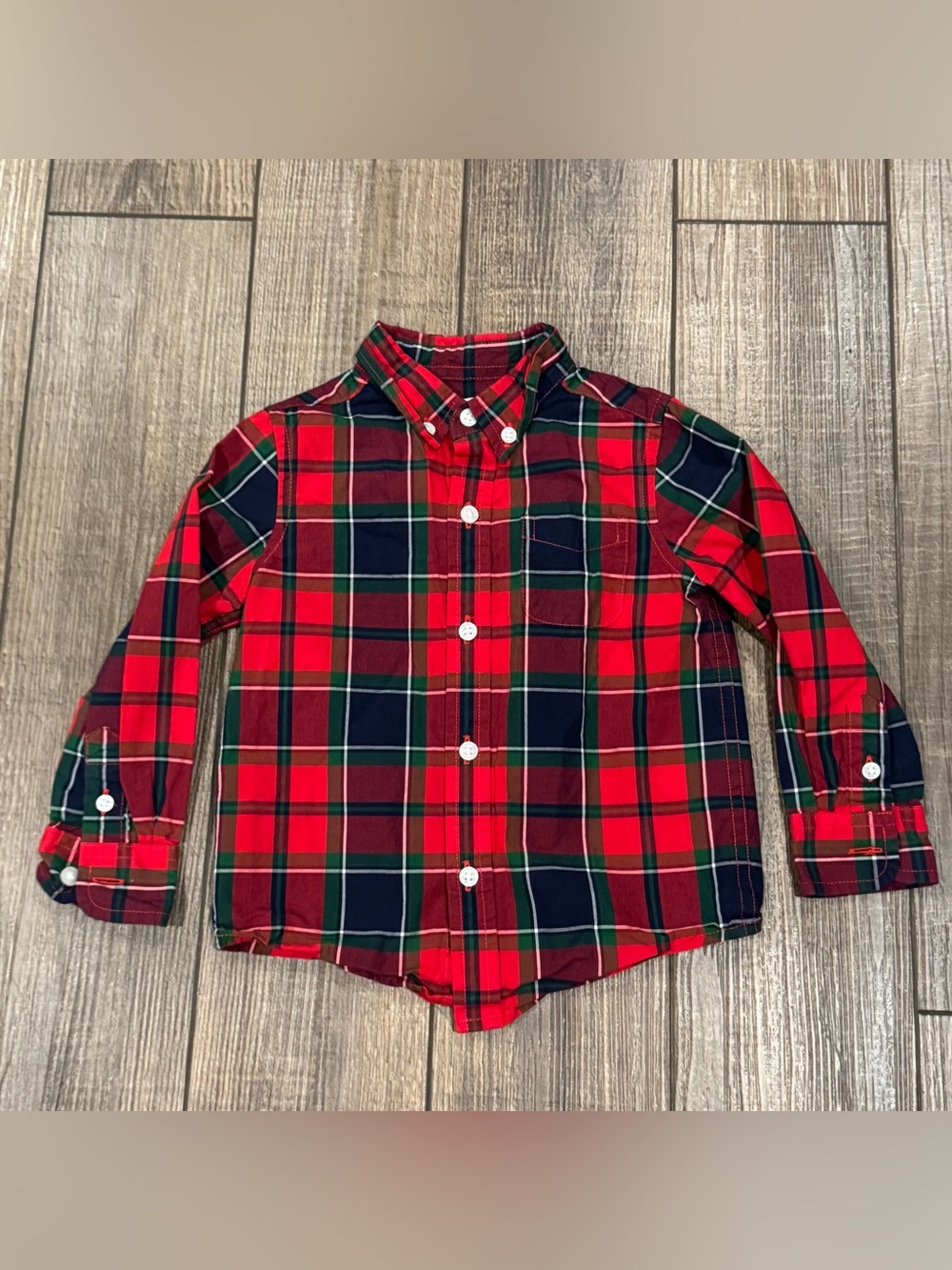 Janie And Jack Baby Boys Winter Red Xmas Plaid Button Up Shirt 18-24 Months